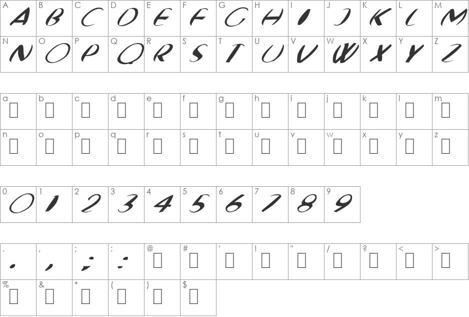 Fat Boy Very Round  Italic font character map preview