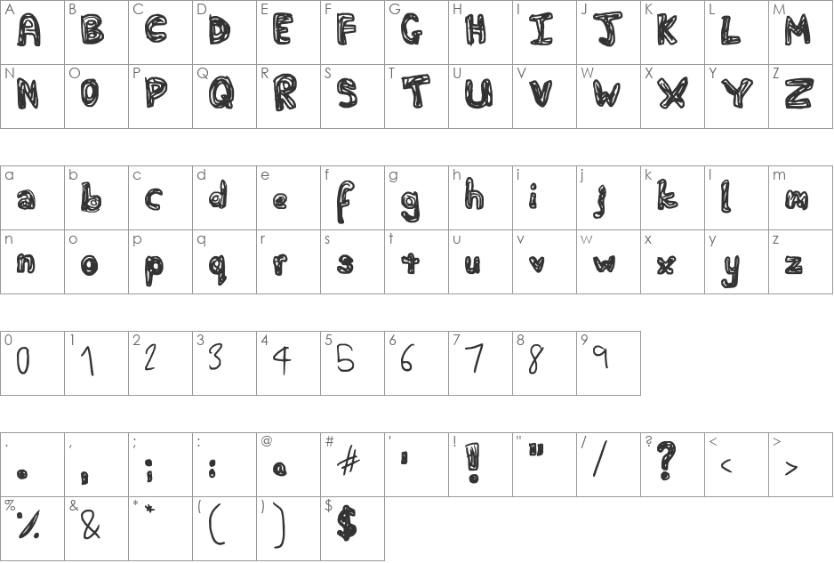 Fat Squiggles font character map preview
