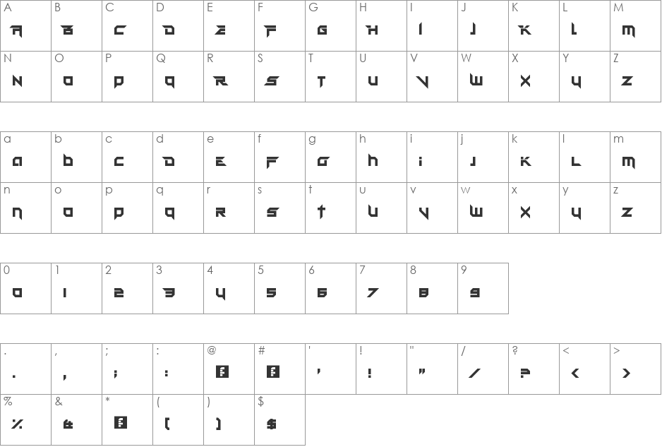 Fatality's Edge font character map preview