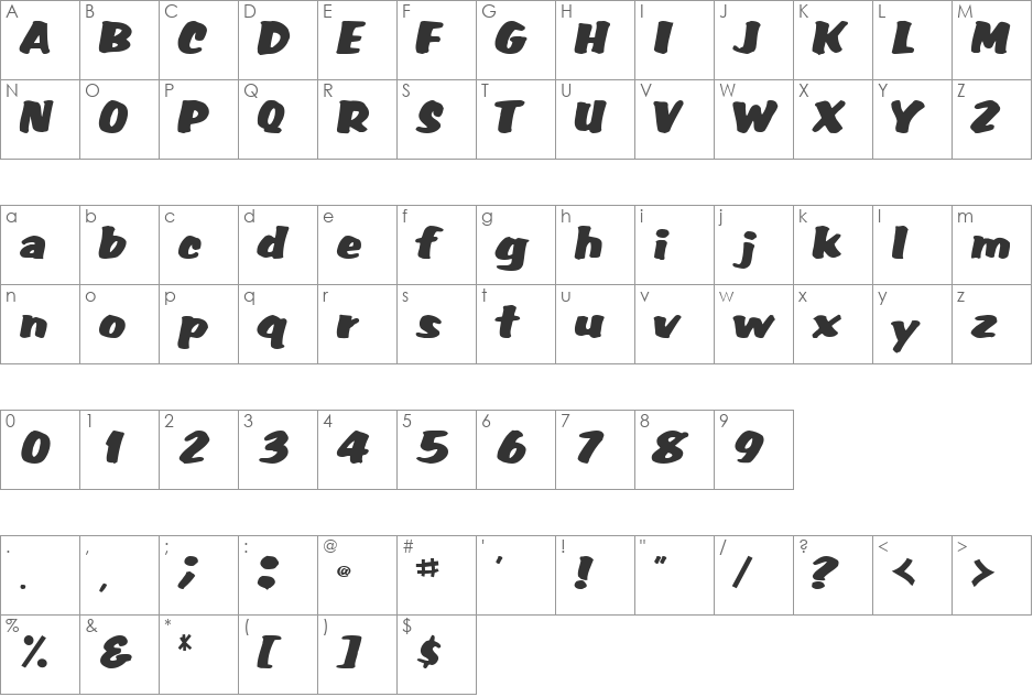 FatBackPlus14 font character map preview