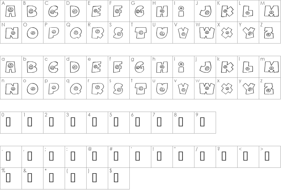 FatBoySmiles font character map preview