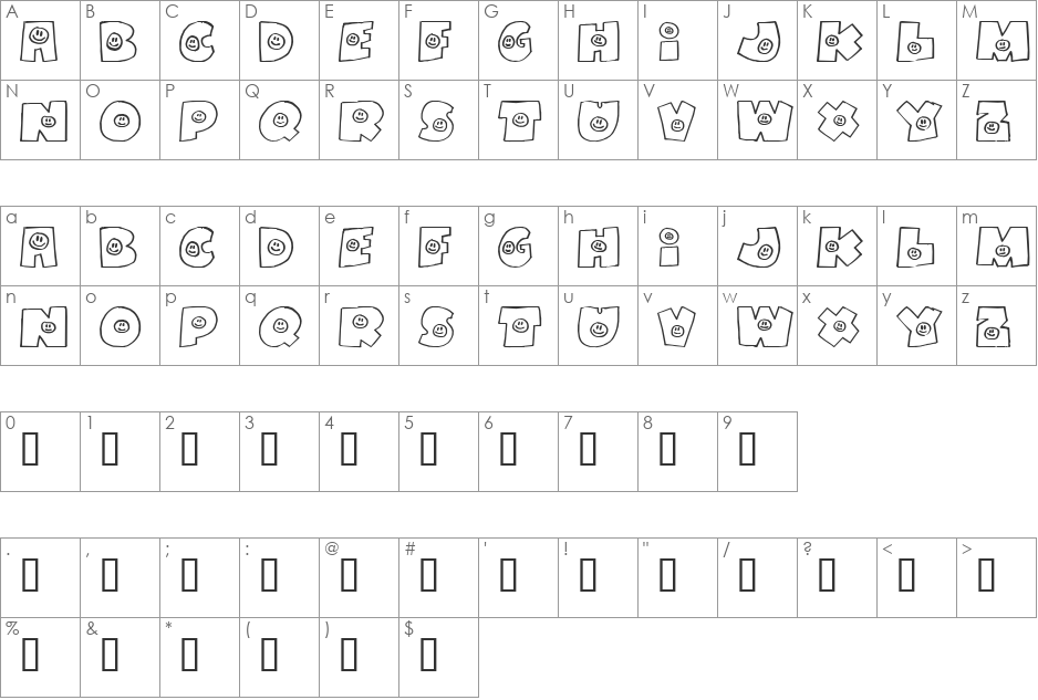 FatBoySmiles font character map preview