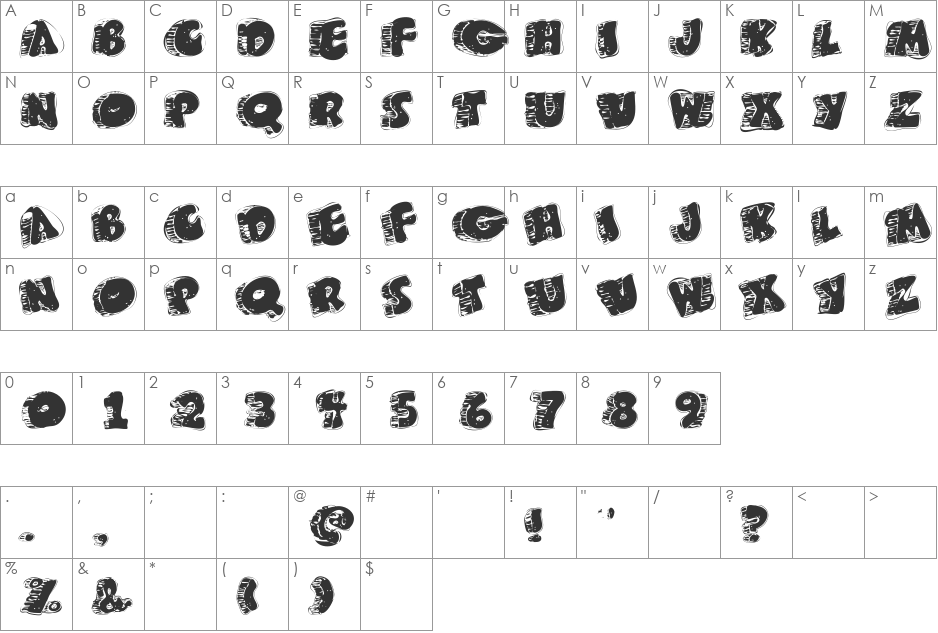 FatFloralphabetXperimental font character map preview