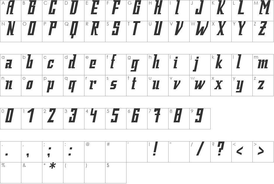 Fatman font character map preview