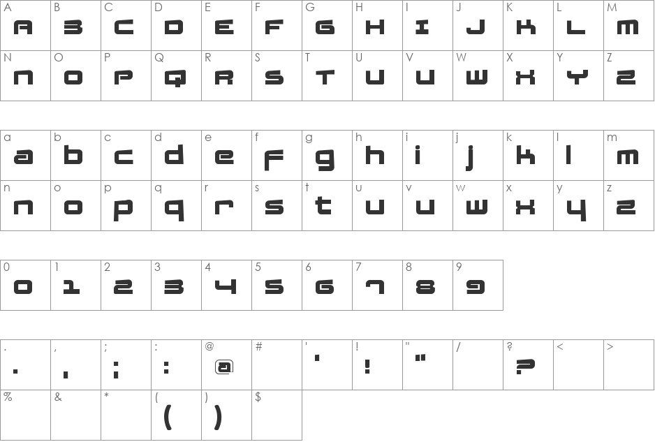FatsansRotated font character map preview