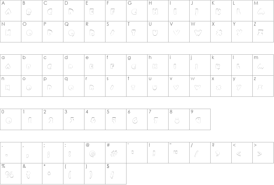 FatsoOutlineThin font character map preview