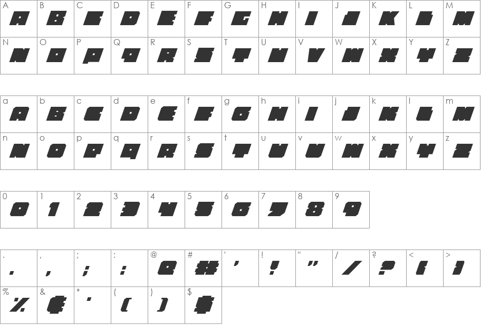 Anakefka Italic font character map preview