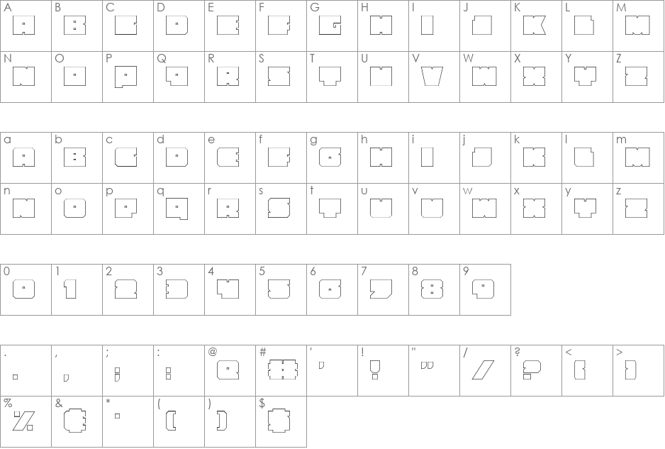 Anakefka Outline font character map preview