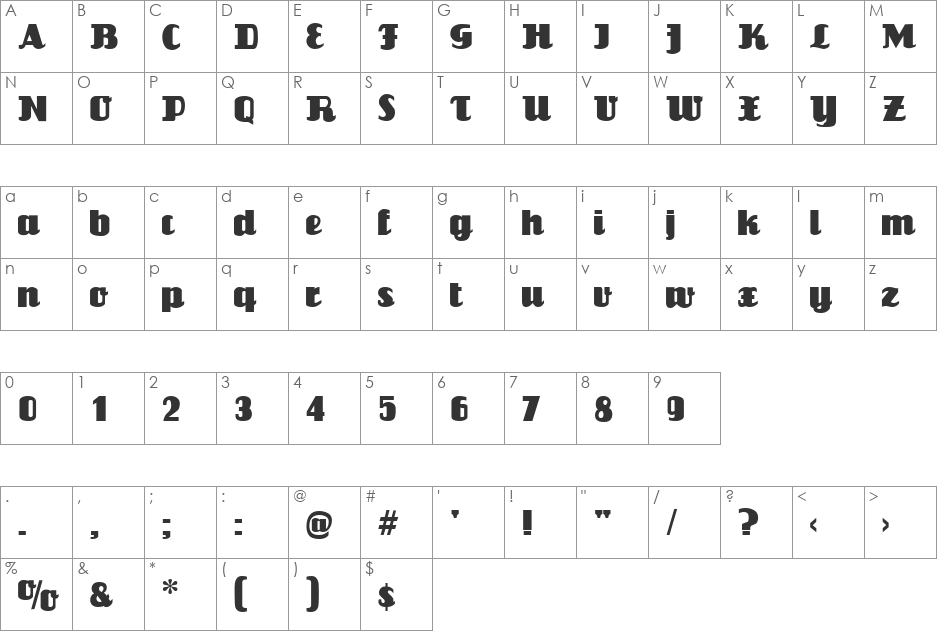 Fayette font character map preview