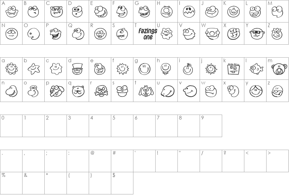Fazings one font character map preview