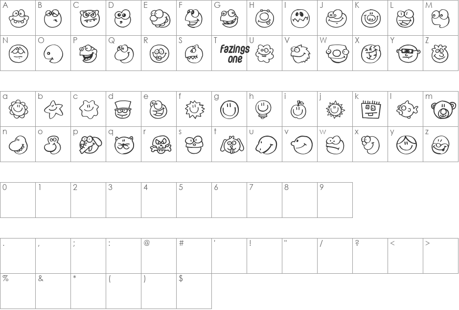 Fazings one font character map preview