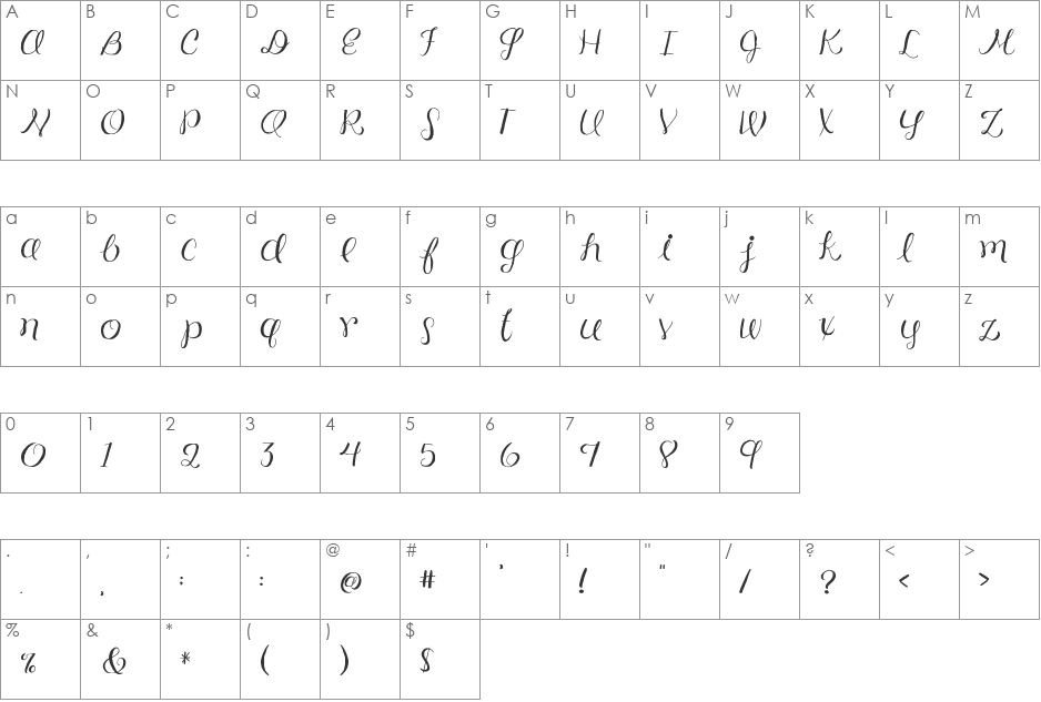 FB Meadow font character map preview