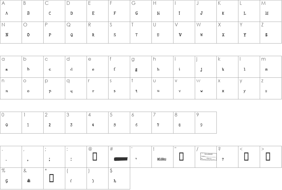 FBI Old Report font character map preview