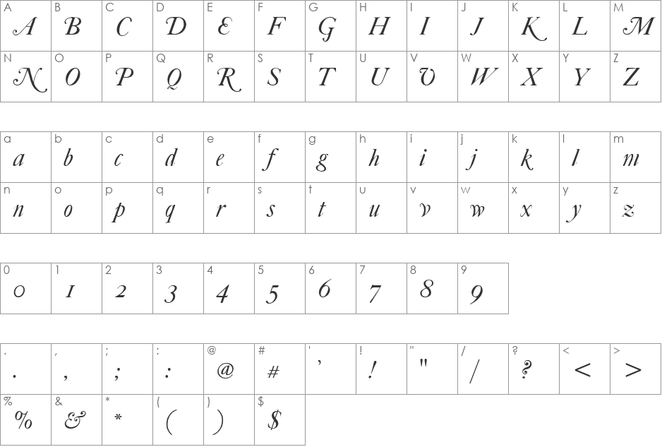 FCaslonFortyTwoAltsITC TT font character map preview