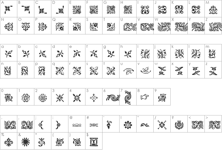 FCaslonOrnamentsITCTT font character map preview