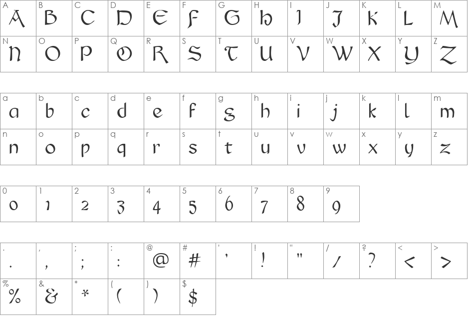 Abelard font character map preview