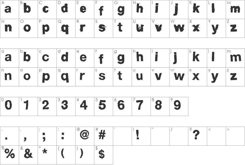 FD Helwoodica font character map preview