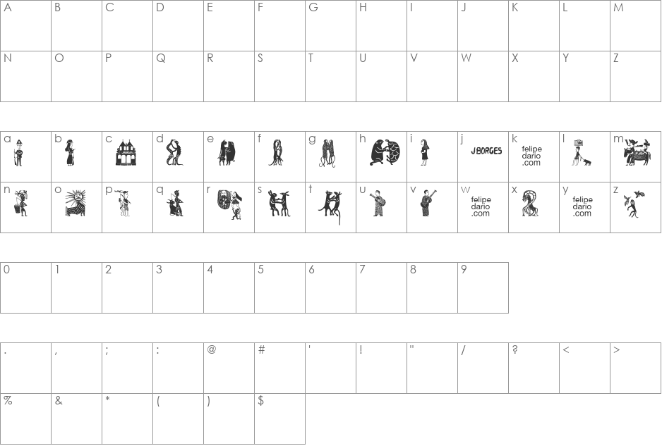FD J Borges font character map preview