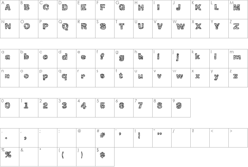 FD Textured font character map preview