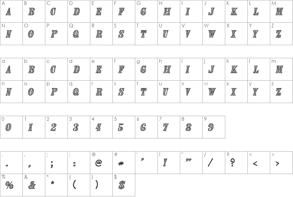 FD Textured 2 font character map preview