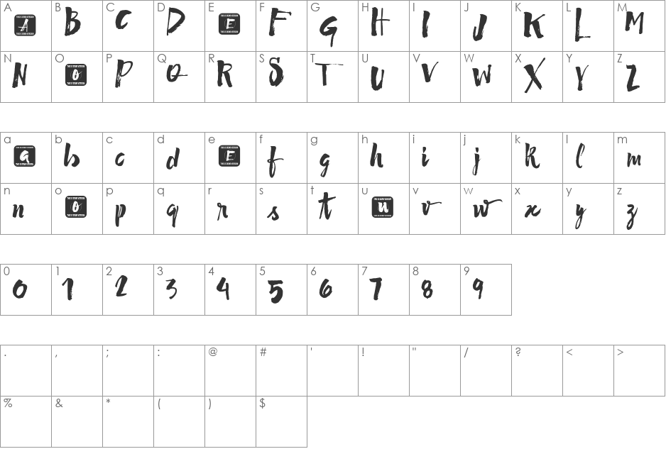 FDT_GUETHO_DEMO_VERSION font character map preview