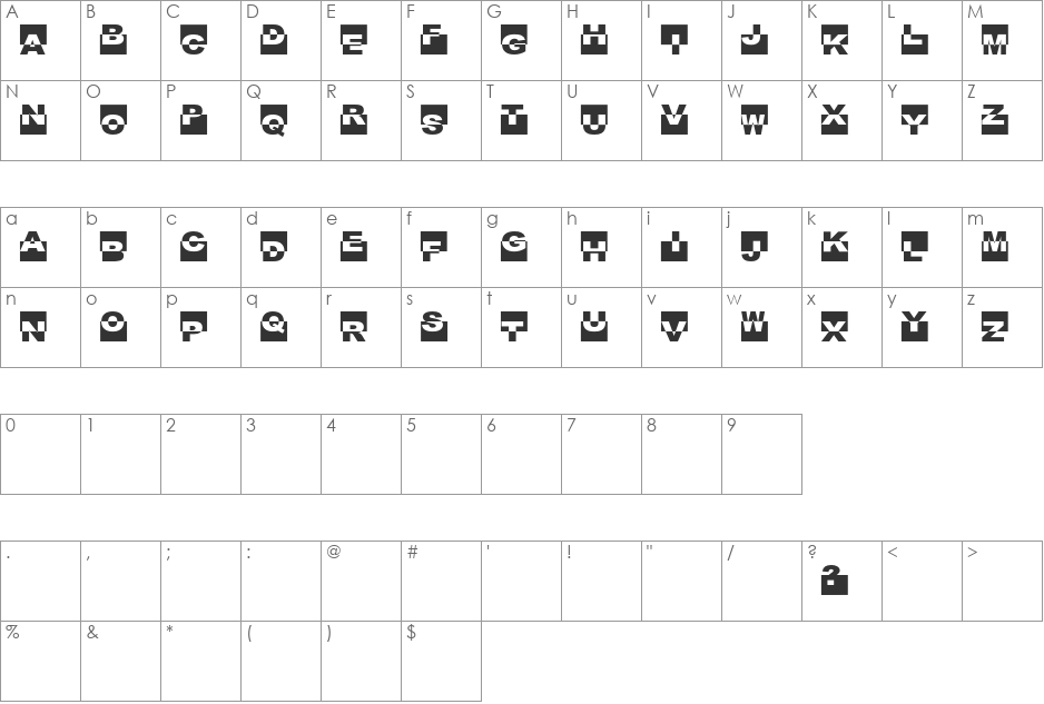 FE Black Box font character map preview