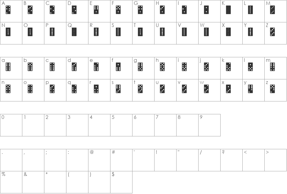 FE Dominoes font character map preview