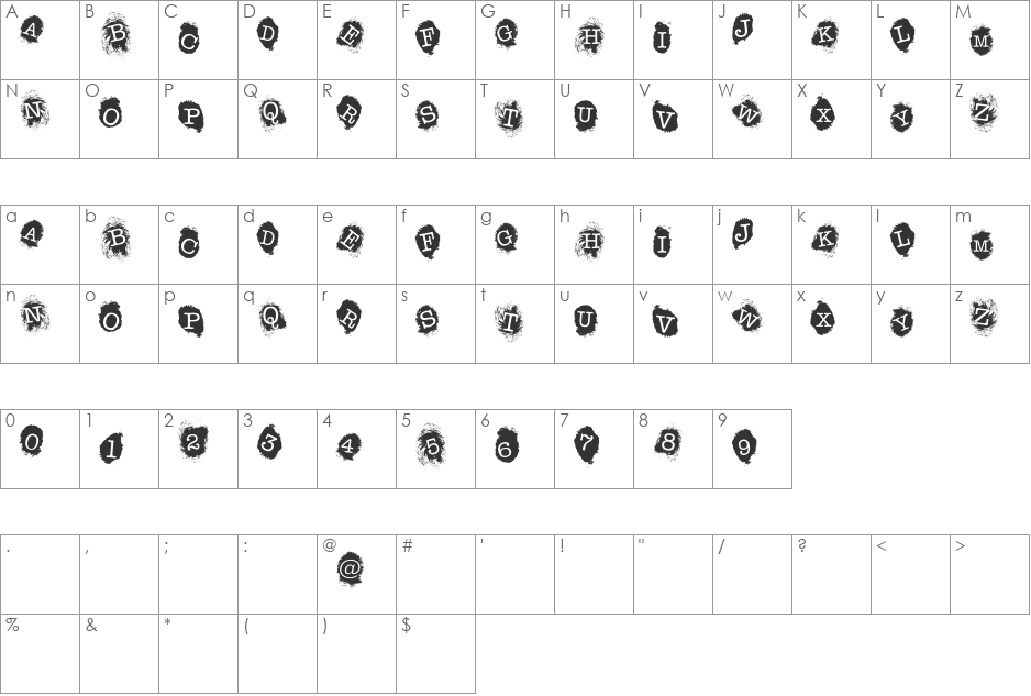 FE Fingerprints Inside font character map preview