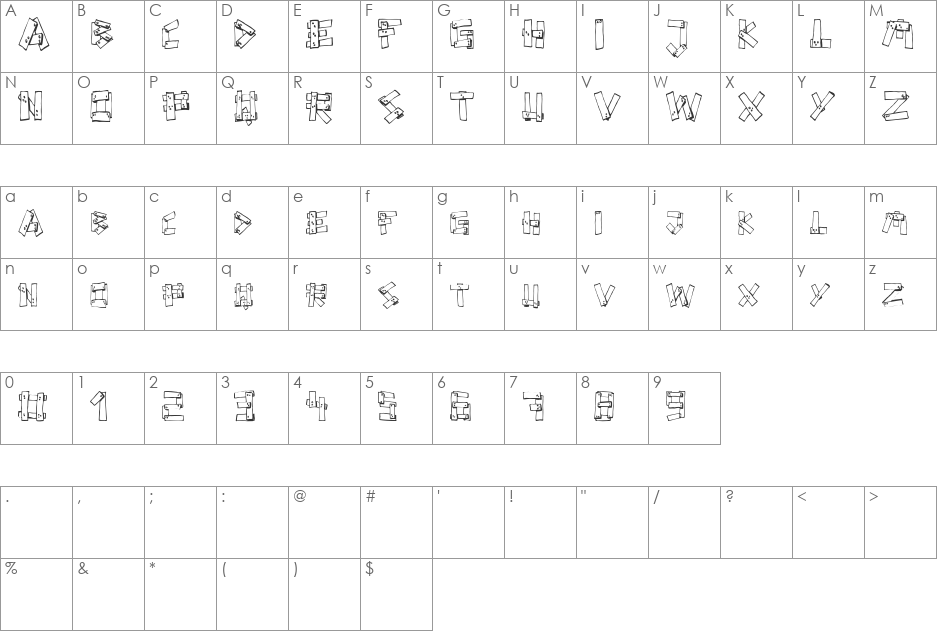 FE Planks font character map preview