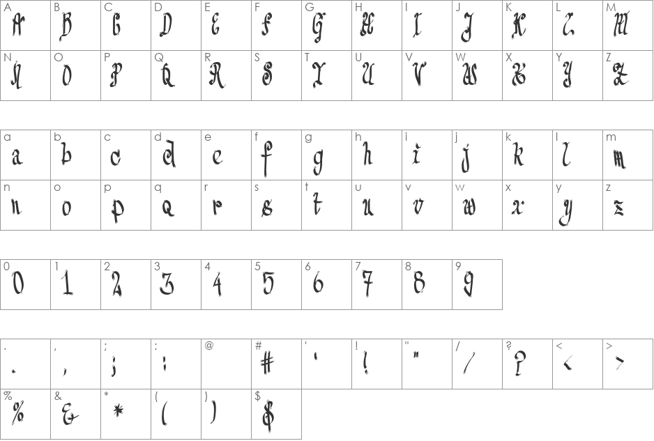 FE Senseless Strokes font character map preview