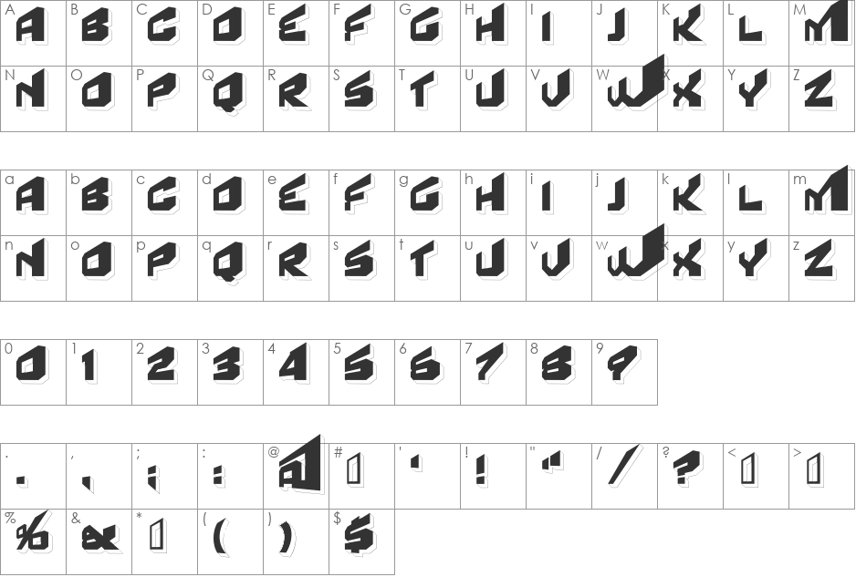 Fear Factor '3D' font character map preview