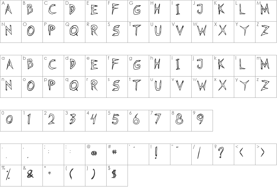 Fearless Coyne Shadow font character map preview