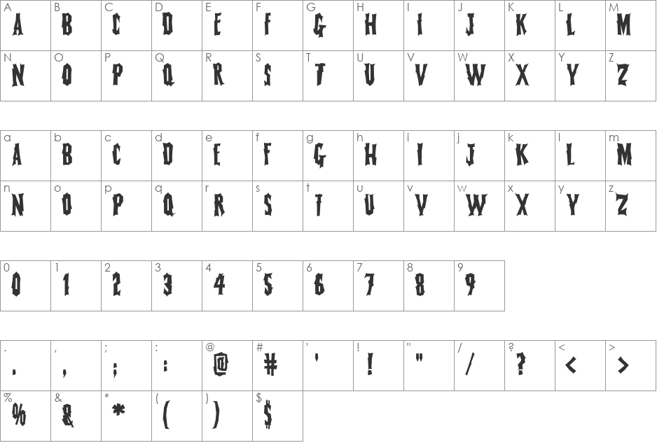 FearlessVampireKiller font character map preview