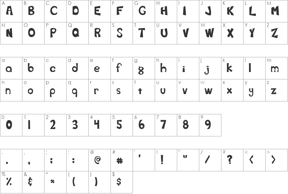 Fearth font character map preview