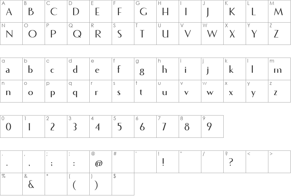 Fecske font character map preview