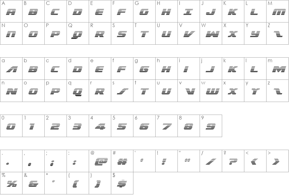 Federal Escort Scanlines Italic font character map preview