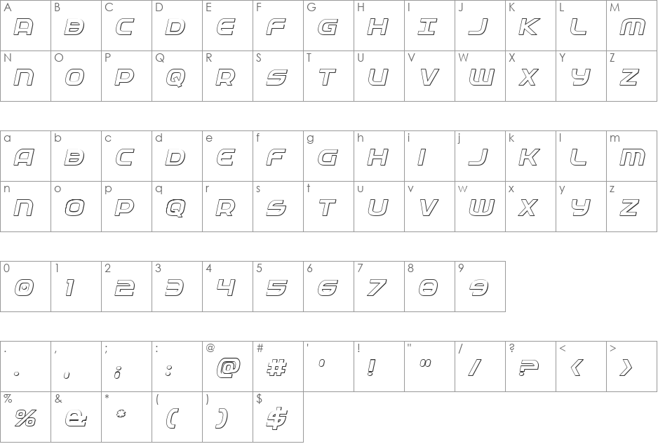 Federal Service 3D Italic font character map preview