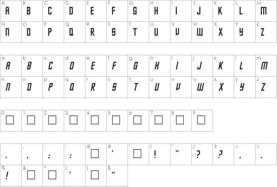 Federation font character map preview