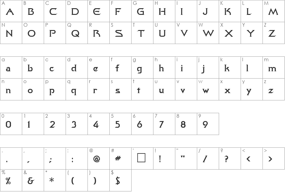 Federation font character map preview