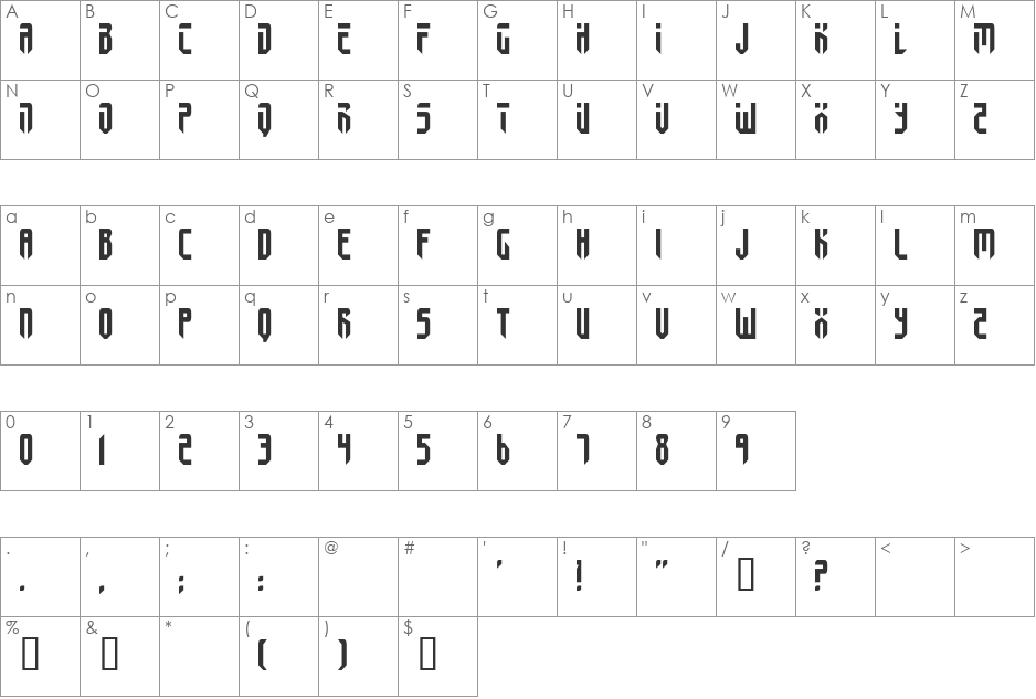 Fedyral II font character map preview