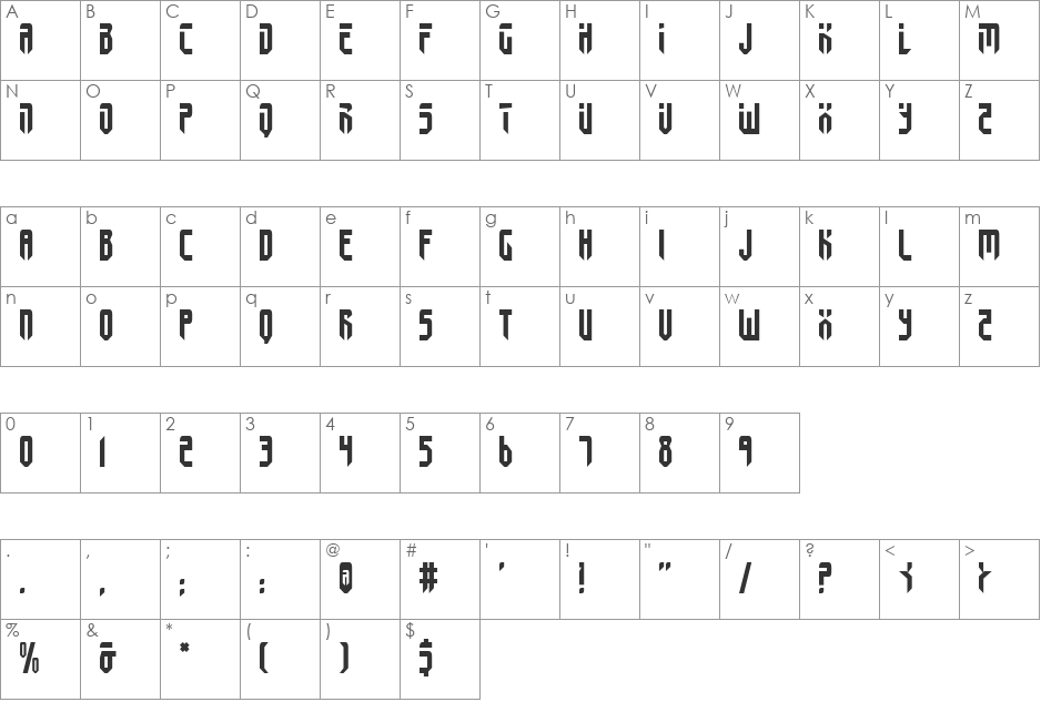 Fedyral II font character map preview
