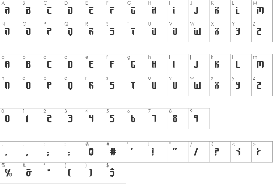 Fedyral II Expanded font character map preview