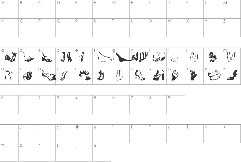 Feet font character map preview