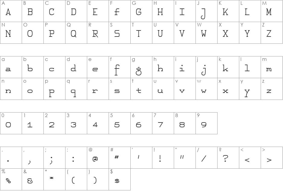 FeggoliteMono font character map preview