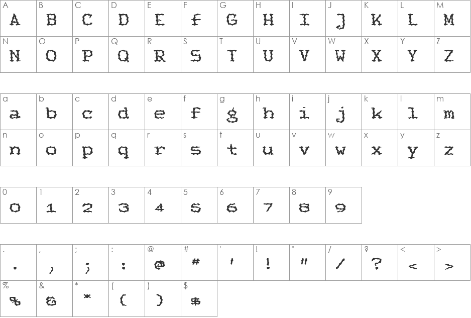 FeggoliteRuffled font character map preview