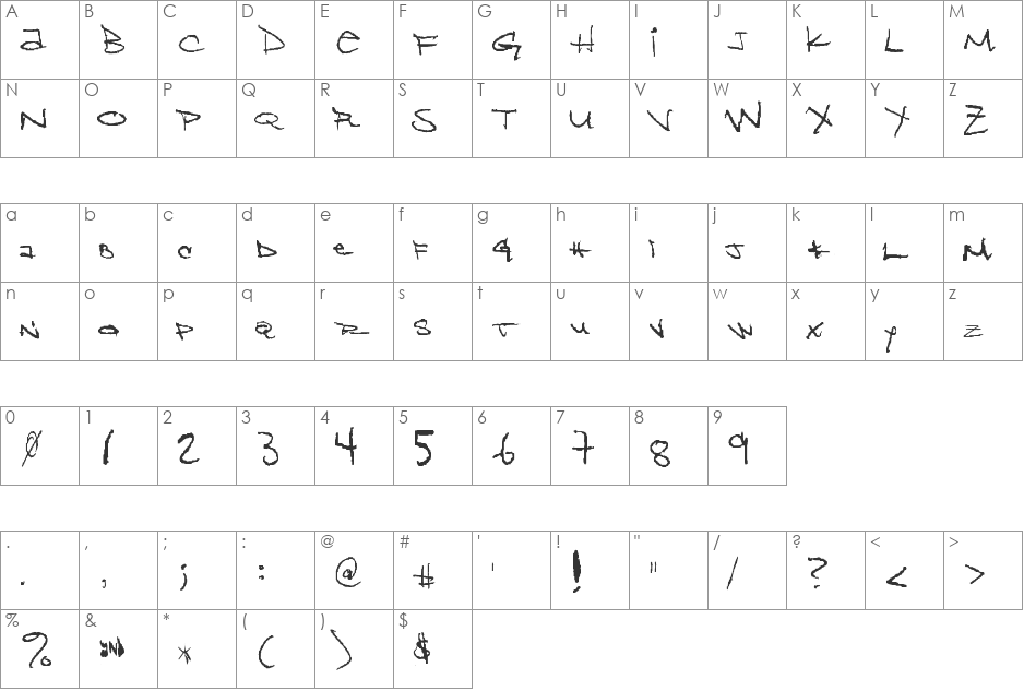 Feindseligkeit font character map preview