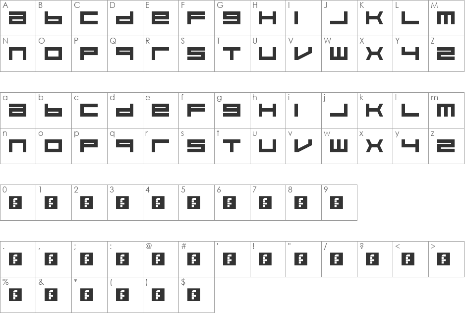 Feisar font character map preview