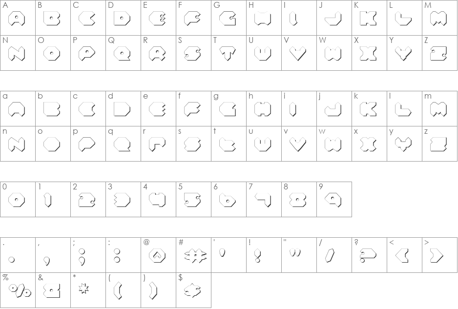 Feldercarb Shadow font character map preview