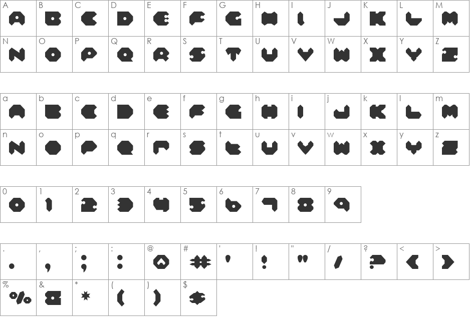 Feldercarb Shadow2 font character map preview