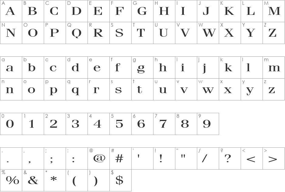 FeliciaExtended font character map preview